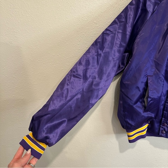 Vintage Minnesota Vikings Purple Satin Bomber Jacket - Picture 6 of 13
